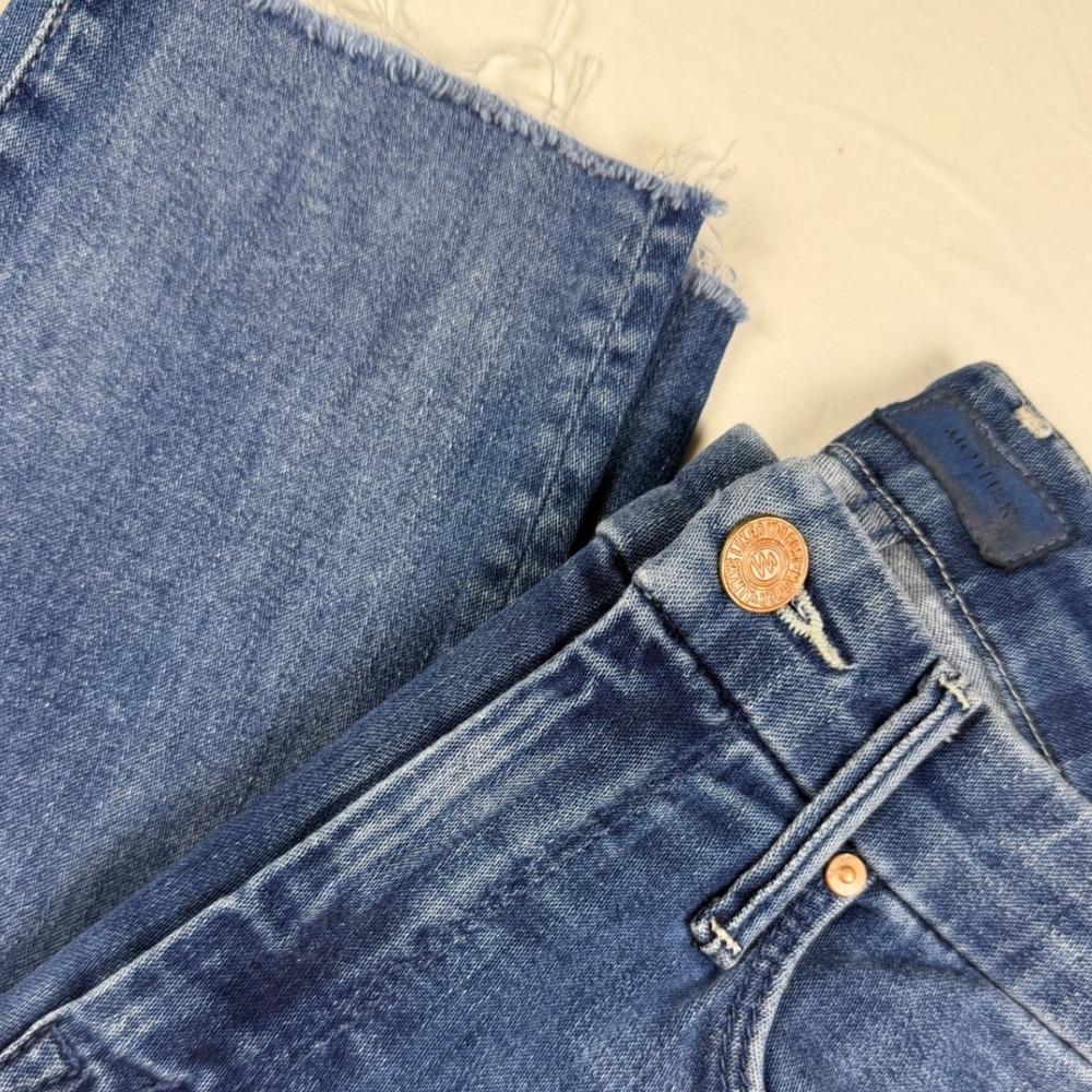 Mother High Waisted Looker Ankle Fray Jeans Womens 24 Blue Skinny Raw Hem